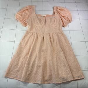 One Loved Babe Dress Womens 1XL Peach Stay With Me Eyelet Smocked Cottage Boho